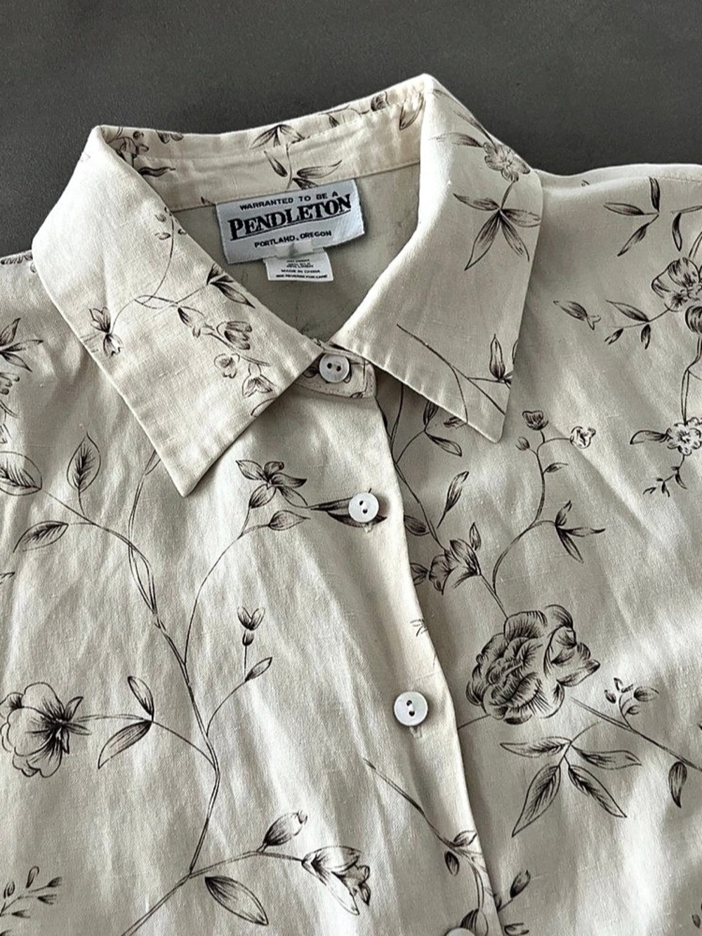 Pendleton Floral Button Down Shirt in Cream & Brown - Picture 3 of 9
